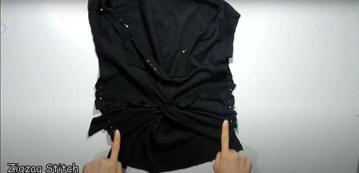 how to make 2 different diy crop tops out of 1 old shirt, Pinning the side seams together