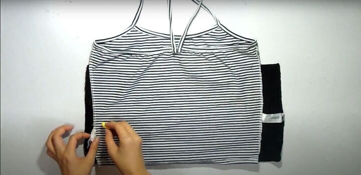 how to make 2 different diy crop tops out of 1 old shirt, Marking and cutting the remaining fabric