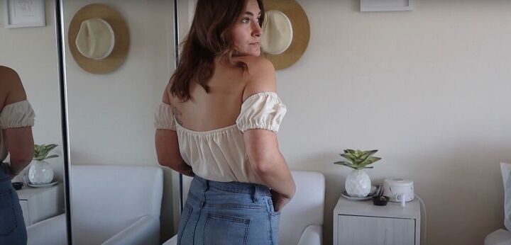 looking for an easy t shirt thrift flip make this off shoulder top, Easy t shirt thrift flip