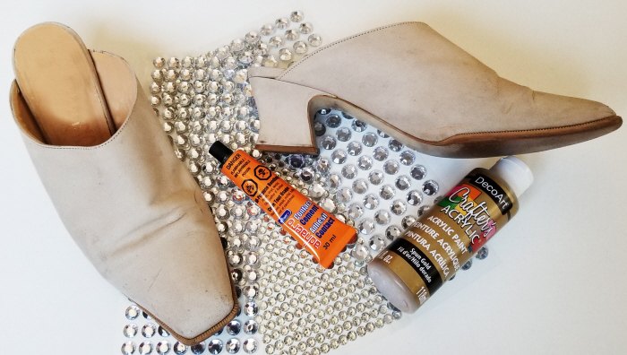 upcycled diy crystal glitter shoes