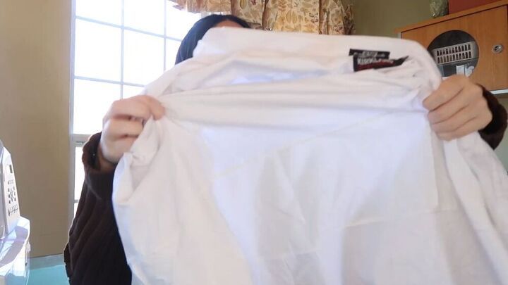 white shirt dress thrift flip tutorial, DIY white shirt dress