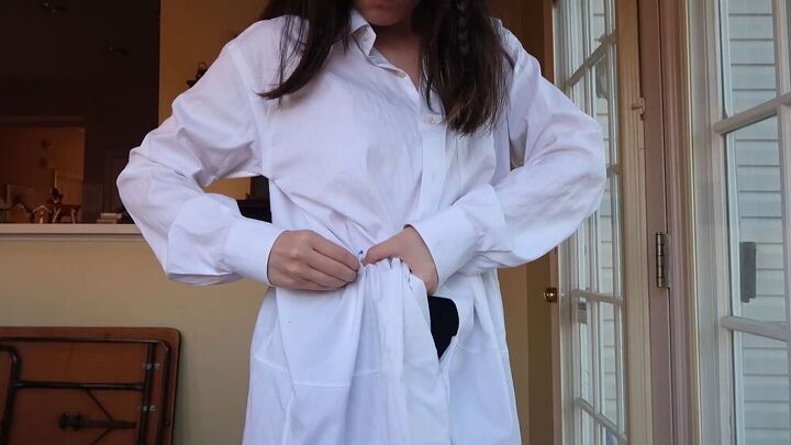 white shirt dress thrift flip tutorial, How to sew a white shirt dress