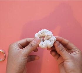 easy sewing tutorial scrunchie earrings diy, Folding scrunchie together