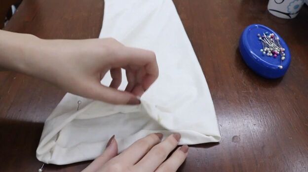 diy balloon sleeves how to make a cute balloon sleeve blouse, Folding the sleeve cuff for elastic