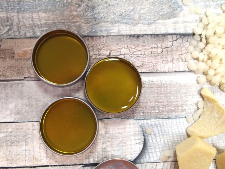 how to make lip balm at home with natural ingredients, freshly poured tins of homemade lip balm