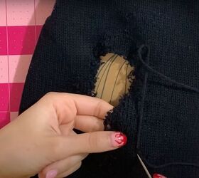 how to use the swiss darning stitch to flawlessly repair knit holes, DIY Swiss darning