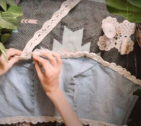 upcycle jeans to make a pretty romantic sunflower top, Upcycle jeans into a top