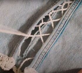 upcycle jeans to make a pretty romantic sunflower top, Lace bodice detailing
