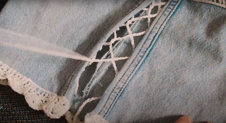 upcycle jeans to make a pretty romantic sunflower top, Lace bodice detailing