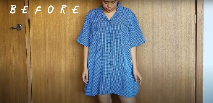 this cute diy crop top and skirt set was an enormous shirt, The oversized button down