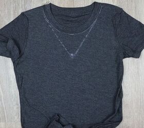 2 easy t shirt neckline cutting ideas to make intricate v necks, Marking the t shirt v neck with chalk