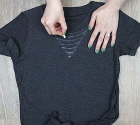 2 easy t shirt neckline cutting ideas to make intricate v necks, Drawing chalk marks for t shirt cutting