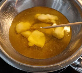 diy whipped body butter recipe for winter skincare, melting butter in a double boiler