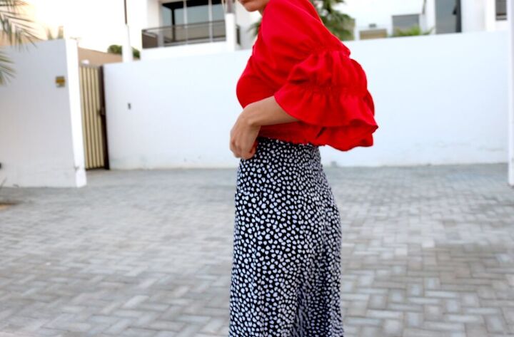 how to easy midi skirt with front slit shirred waist