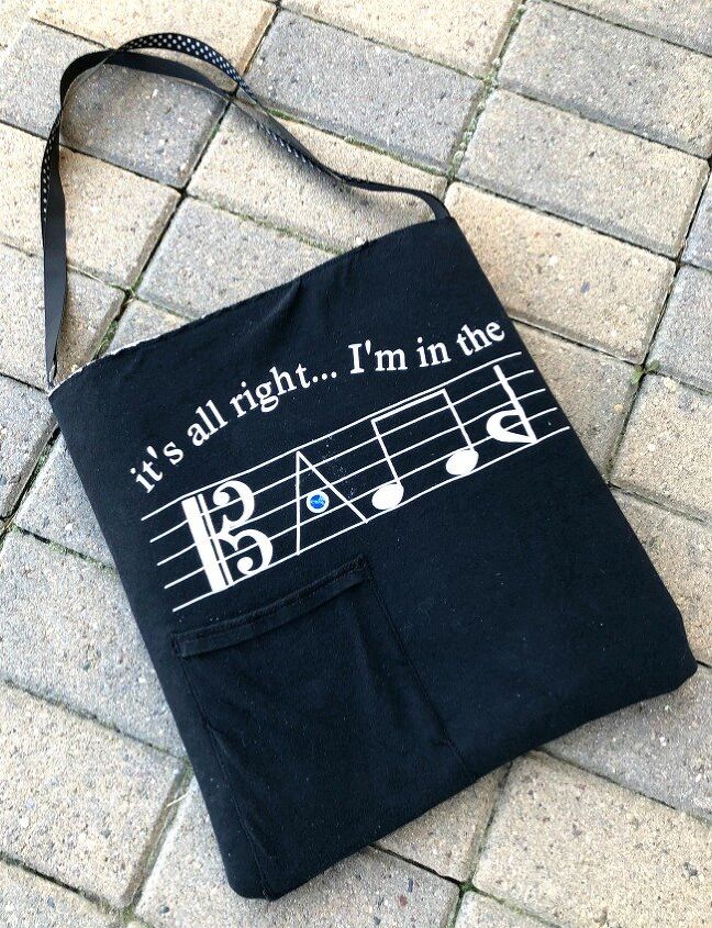 Black t-shirt tote bag with a visible front pocket