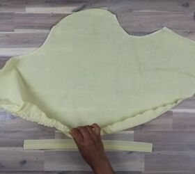 how to sew a beautiful cecilie bahnsen dress out of an old bedsheet, Gathering the fabric