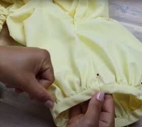 how to sew a beautiful cecilie bahnsen dress out of an old bedsheet, Hemming the sleeves of the dress