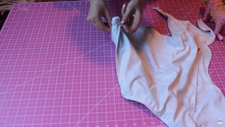 how to make a diy swimsuit cute bow tie one piece edition, Turning the swimsuit right side out