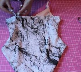 how to make a diy swimsuit cute bow tie one piece edition, Threading the swimsuit straps
