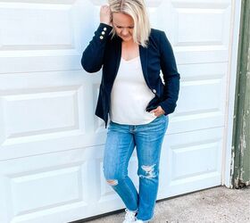 sharing a fun casual and trendy look on a budget, Blazer denim outfit