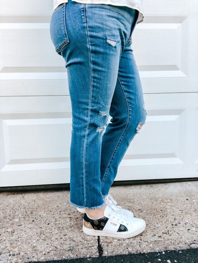 sharing a fun casual and trendy look on a budget, Target jeans and Guess sneakers