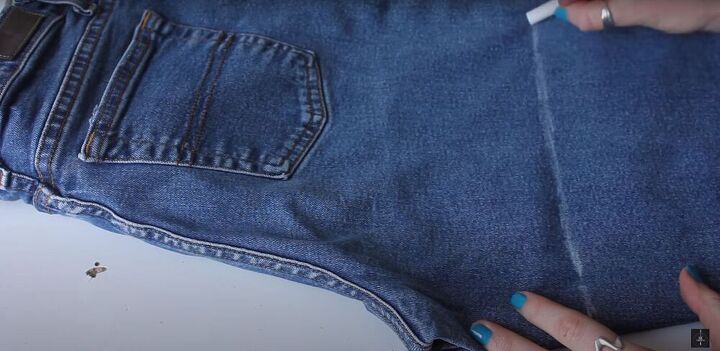make your own adorable jean shorts with patches without sewing, Marking the jean shorts