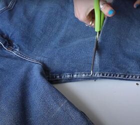 make your own adorable jean shorts with patches without sewing, Cutting the denim