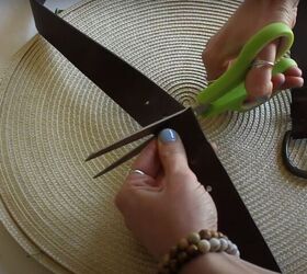 this lovely round straw bag was actually made from placemats, How to make a straw bag with leather handles