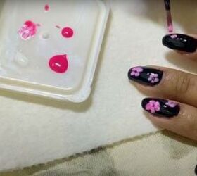 try this easy cherry blossom nail art to create blissful sakura nails, Painting cherry blossom nail art on nails