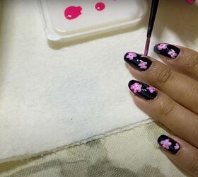 try this easy cherry blossom nail art to create blissful sakura nails, Black cherry blossom nail design