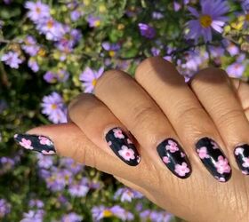 Red and Black Cherry Blossom Nail Design for Spring - wide 8
