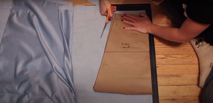 how to make a fabulous a line skirt out of an abandoned curtain, Cutting out the A line skirt pattern