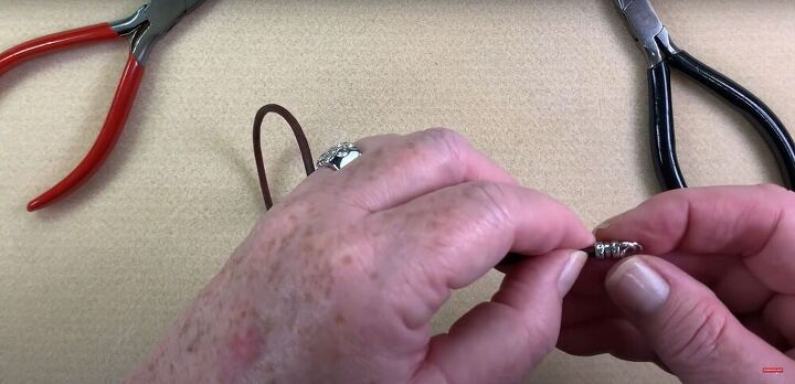 this simple tutorial makes pretty leather bracelets with beads, Attaching the cord ends