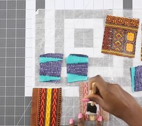 how to make creative fabric covered wood earrings from scraps, Gluing the fabric covered wooden earrings