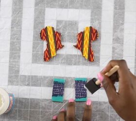 how to make creative fabric covered wood earrings from scraps, Applying a top coat of Mod Podge