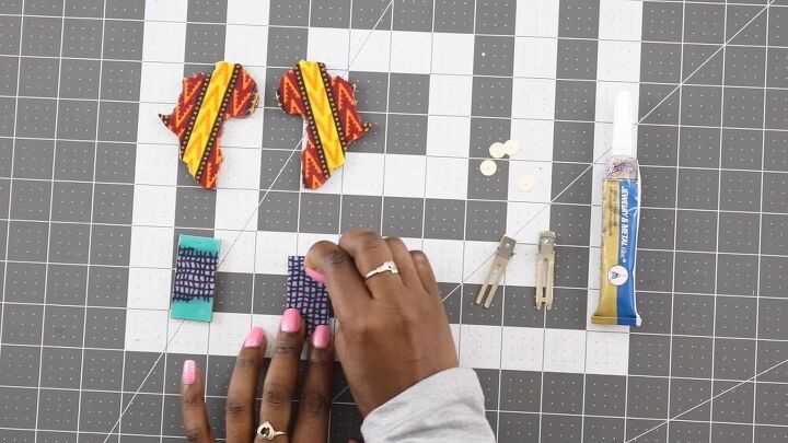 how to make creative fabric covered wood earrings from scraps, Adding the earrings posts