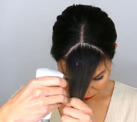 hairdresser hack how to cut and style curtain bangs to look cute, Wetting hair ready to cut it