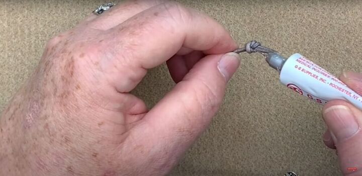 how to make macrame bracelets with rhinestone detail easy tutorial, Adding glue to the leather knots