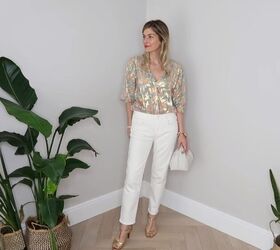 how to wear white jeans 10 simple elegant outfits for summer, How to wear white jeans with a statement blouse