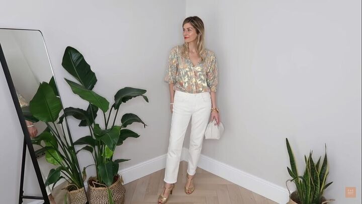 how to wear white jeans 10 simple elegant outfits for summer, How to wear white jeans with a statement blouse