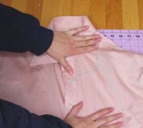 how to make a top from a men s shirt diy vintage blouse tutorial, Marking the new neckline on the shirt
