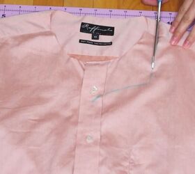 how to make a top from a men s shirt diy vintage blouse tutorial, Cutting the new shirt neckline