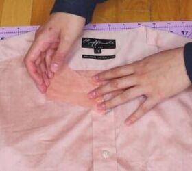 how to make a top from a men s shirt diy vintage blouse tutorial, Using the cut neckline piece as a pattern