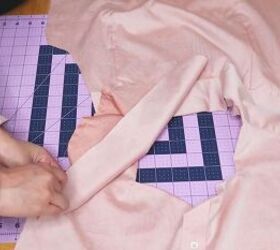 how to make a top from a men s shirt diy vintage blouse tutorial, Pinning the sleeves to the bodice