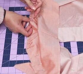 how to make a top from a men s shirt diy vintage blouse tutorial, Gathering the fabric to make ruffled sleeves