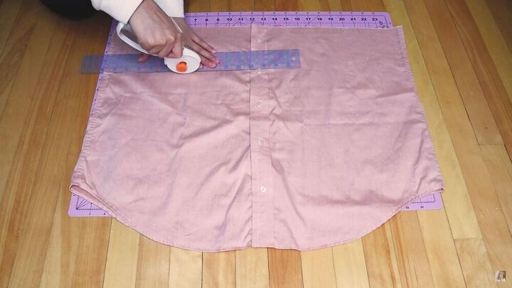 how to make a top from a men s shirt diy vintage blouse tutorial, Cutting the men s shirt to make a waistband