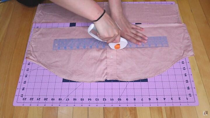 how to make a top from a men s shirt diy vintage blouse tutorial, Cutting the waist ties from the men s shirt