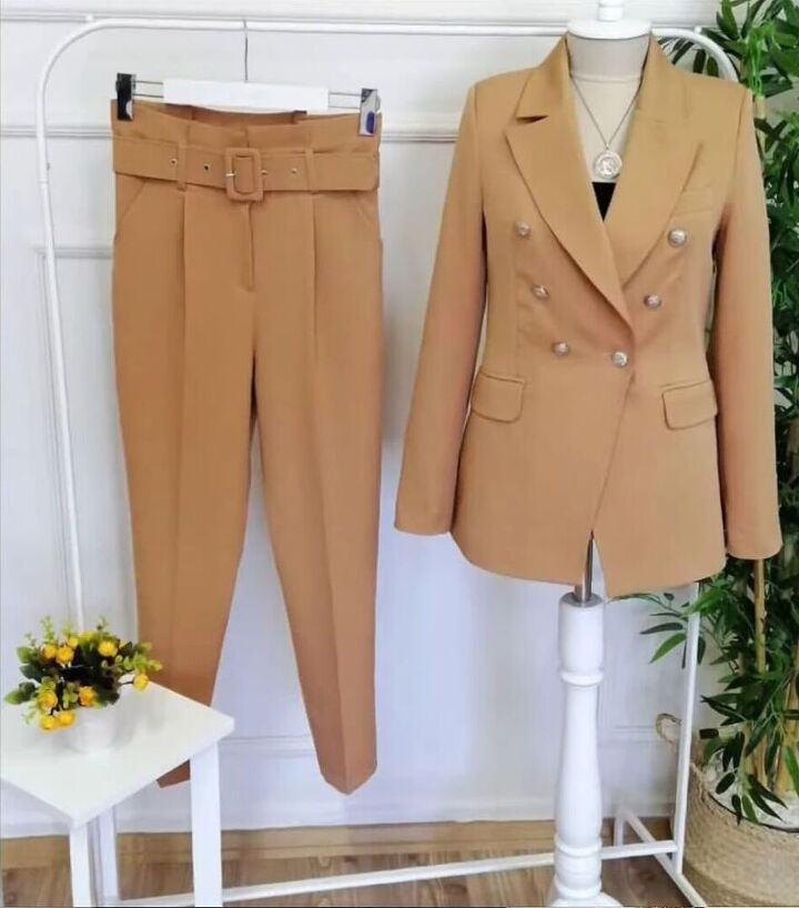 how to look expensive on a budget 5 easy tips, A tan monochrome pantsuit