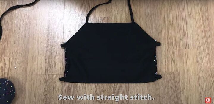 how to make a diy backless halter top for hot summer nights, Pinned side seams of the backless crop top