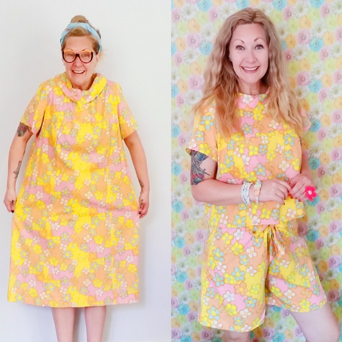 vintage dress to shortie set refashion tutorial